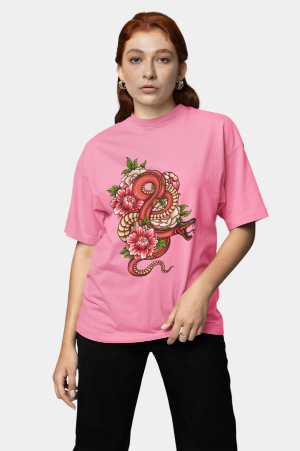 Snack Printed Flamingo Unisex Oversized T-Shirt