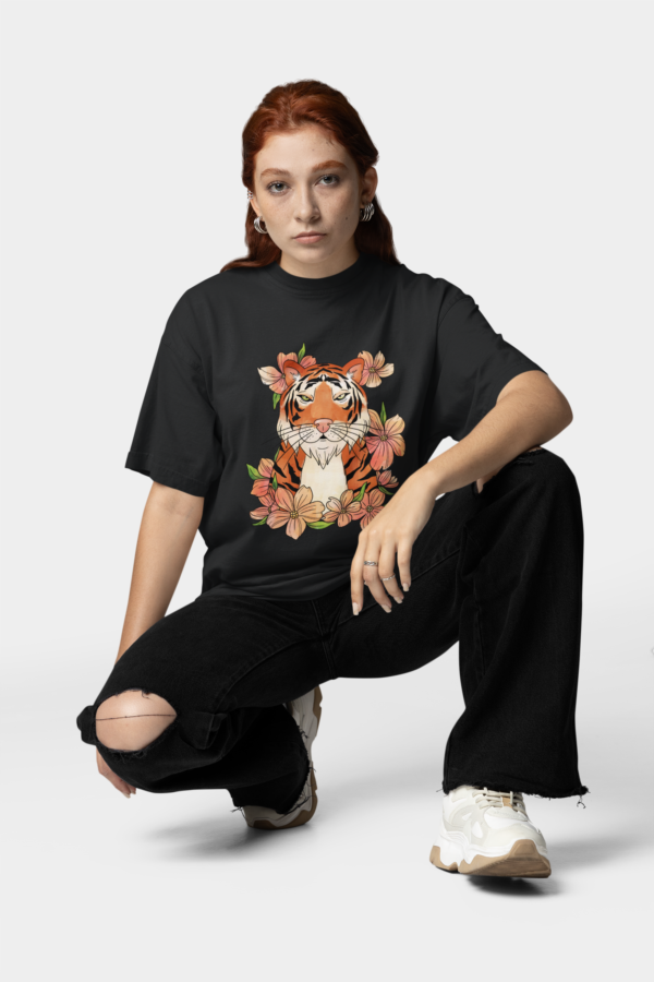 Tiger Printed Black Unisex Oversized T-Shirt